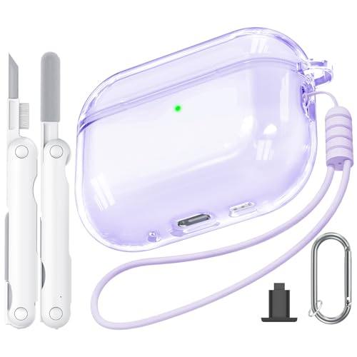 for Airpods Pro 3 Case (2025), Joremx Shockproof Clear Cover, Soft TPU Highly Transparent Anti-Yellowing for AirPods Pro 3rd Generation Case with Cleaning Kit & Round Buckle & Lanyard (Clean Purple)