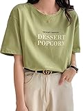 [Waiehu] [ワイエフ] Tシャツ 半袖 レディース 綿100％ ロゴ ゆったり お洒落 薄手 カットソー カジュアル トップス ロゴ入り 半袖かわいい ラウンドネック インナー 婦人服 カラフル ワンポイント 楽ちん 古着風 薄手トップス 夏物 シンプルtシャツトレンドカラー 流行 お洒落な服 モテ服 ハンソデ プリント 速乾 洗える 黄緑 緑色 ライトグリーン M
