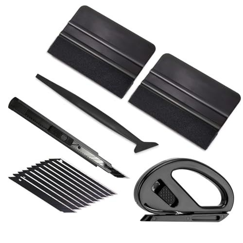 Qaestuan Kit di Attrezzi di Installazione di Pellicole, Kit Pellicola con Taglierino Professionale e Spatole per Pellicola, Spatola per Pellicole Adesive, per Vetri Finestre, Mobili e Auto, Nero