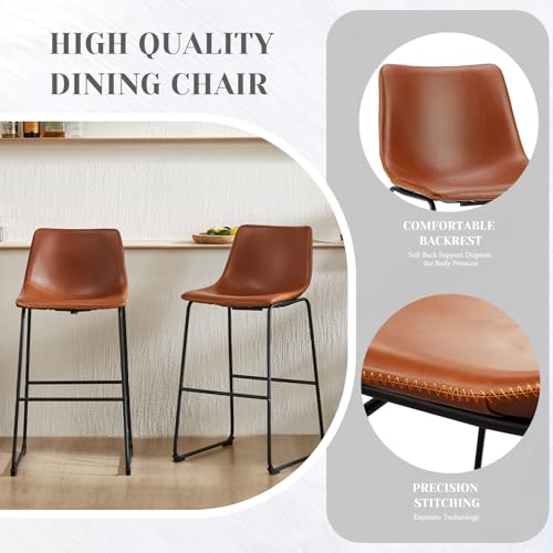 Image of Sweetcrispy Bar Stools Set of 2, Faux Leather Barstools with Metal Legs