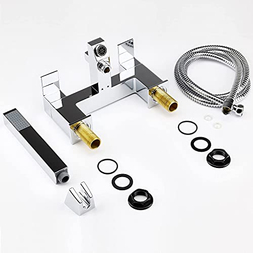 Modern Bathroom Square Bath Shower Mixer Filler Tap with Shower Handset and Hose Attachment Chrome - Image 6
