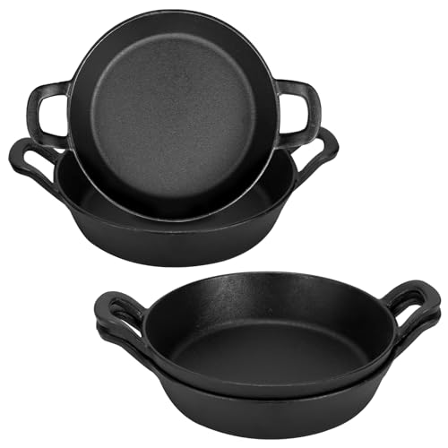 Mini Cast Iron Skillets Small Cast Iron Pan Ramekin Set Black Casserole Dish Cookware Oven Safe Mini Skillets for Kitchen Indoor Outdoor Picnic (4pcs, 18cm)