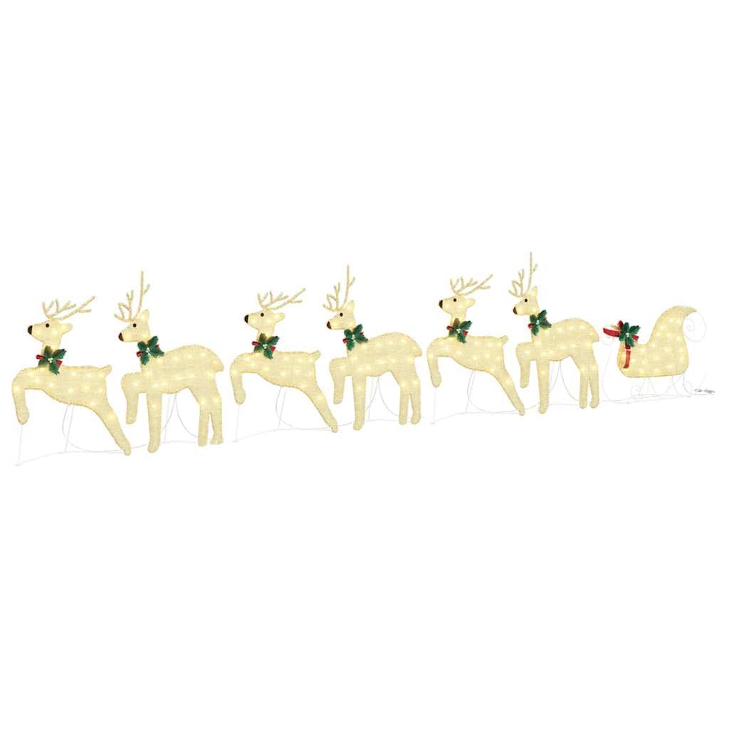HaoChrymec Renne natalizie con slitta a LED in tessuto, oro, set da 7 pezzi