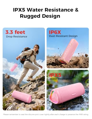 Image of BolaButty Bluetooth Speaker, IPX5 Waterproof Speaker with HD Sound, Up to 20H Playtime, TWS Pairing, BT5.3, Portable Wireless for Home /Party /Outdoor /Beach, Electronic Gadgets, Birthday Gift (Pink)
