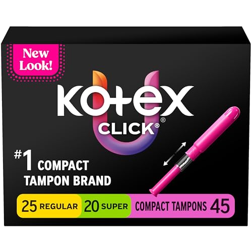U by Kotex Click Compact Multipack Tampons, Regular/Super Absorbency, Unscented, 45 Count