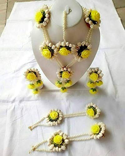 Genric Jewel-India Flower Gota Patti Jewellery With Necklaces, Earrings For Women (Yellow_Color) (B08H4KJWBJ) Amazon Price History, Amazon Price Tracker