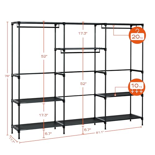 CASAMAYA Clothes Rack, Portable Closet, 81.1 Inch Large Capacity Wardrobe Closet, Clothes Storage Organizer with Shelves and 3 Hanging Rods, Easy to Assembly, Black PCT033B01 by CASAMAYA - Used condition - Image 2