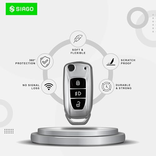 Image of SIAGO TPU Key Cover Compatible with Tata Nexon | Altroz | Tiago | Punch | Harrier | Safari | Tigor 3 Button Flip Key Cover (Grey Pack of 2)
