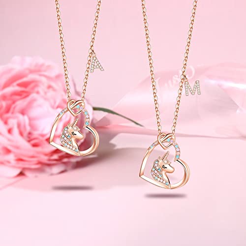 Storup Unicorns Gifts For Girls Necklace, Rose Gold Colorful Cz Heart Letter M Unicorn Necklace Girls Gifts Initial Unicorn Necklaces For Teen Girls Birthday Gifts For Girls Daughter Granddaughter #TOP6