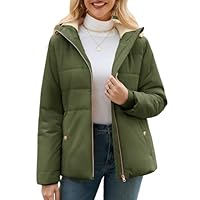 Vancavoo Manteau Femme Hiver Veste Polaire Chaud Blouson Court Doudoune à Capuche Décontracté Parka Outercoat avec Zippé,Vert militaire,XXL