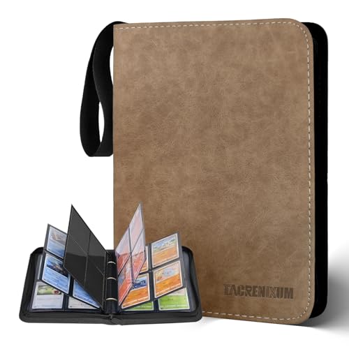 Tacrenixum 400 Pockets Card Holder Album with 50 Removable Sleeves for?Pokemon Card Collection Binder, Yugioh Cards Binder, MTG Binder (brown, 4)