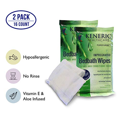 No Rinse Bath Wipes, 2 Pack - 16 Cleansing Cloths for Camping, Bathing, Travel and Gym - Vitamin E and Aloe Vera Infused - Microwaveable, Hypoallergenic, Scented, Disposable, Resealable