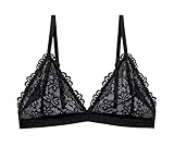 Maiclaice Women Lace Bralettes Plunge No Underwire No Padding Bra Black