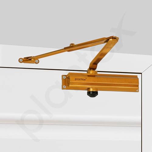 Image of Plantex Door Closer /Aluminium Door Closer for Wooden Door /Hydraulic Automatic Door Closer /Soft Closer for Hotel /Home /Office - ISO 9001 Certified (MI-100, Capacity - 75 Kg, Golden)