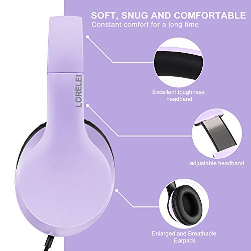 LORELEI X6 Over-Ear Headphones with Microphone for Smartphone and Tablet (Purple-Black)