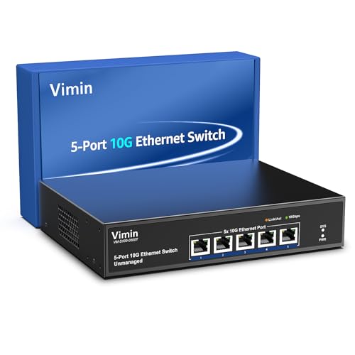 Image of 5 Port 10G Ethernet Switch,10Gbe Network Switch with Base-T RJ45 Port Support 100M /1000M /2.5G /5G /10G Speed Auto-Negotiation, 100Gbps Switching Capacity, Plug & Play for 10G NAS, PC, NIC, WiFi7 Router