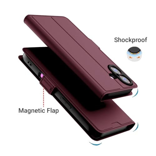 Image of Kapa Noble Slim Magnetic Leather Flip Case Cover for Apple iPhone 16 | Card Holder Stand Flip Wallet Case (Wine Red)
