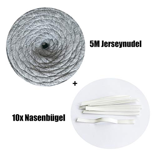 Polarkind DIY Set 5m Jerseynudel Tshirtgarn Textilgarn grau Plus 10x Nasenbügel Metall Kochfest elastisch Nähset Community Behelfsmaske Textil Herstellung