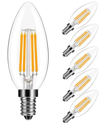 AOOABO TECH Antique LED E12 Base Chandelier Bulb, 2700K 4W (30W Equivalent) Vintage Edison Dimmable Candelabra with Tungsten Filament (6 Pack) - Image 7