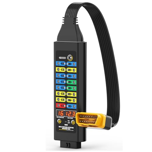 OBD2 Breakout Box 120 Resistor DC 12V/24V Premium Automotive Diagnostics OBDII Protocol Detector for Communication/Power/Ground Detection/ECU Testing W/Voltage Display Universal Wire Jumper & Clips