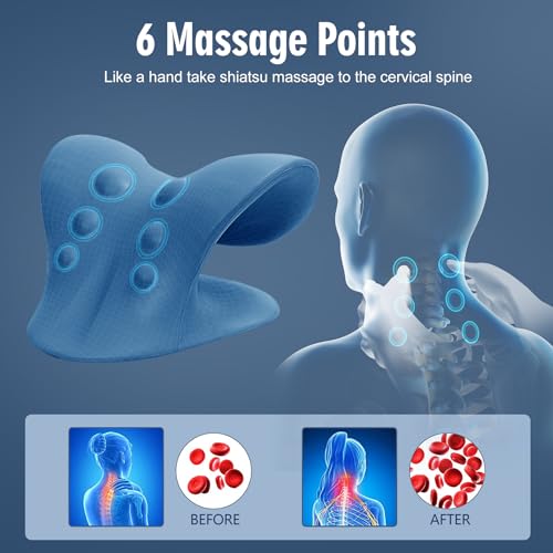 Image of ComfortLife Neck Stretcher for Pain Relief, Neck and Shoulder Relaxer Cervical Neck Traction Device Pillow for TMJ Pain Relief (Dark Blue)