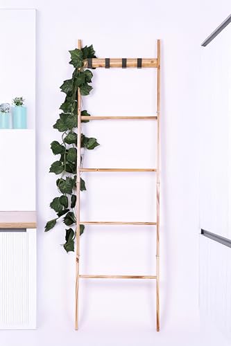 Casa Class Wood Blanket Ladder, 5-Tier Decorative Quilt Holder, Wall-Leaning