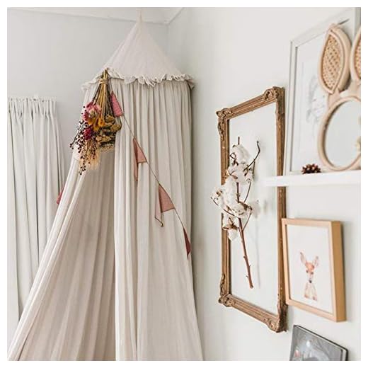 IBIZA VIBE MAMERIA Kids Bed Canopy with Frills Cotton Hanging Tent Curtain Net for Reading Nook Hideaway Bedding Play Room Decor (Beige)