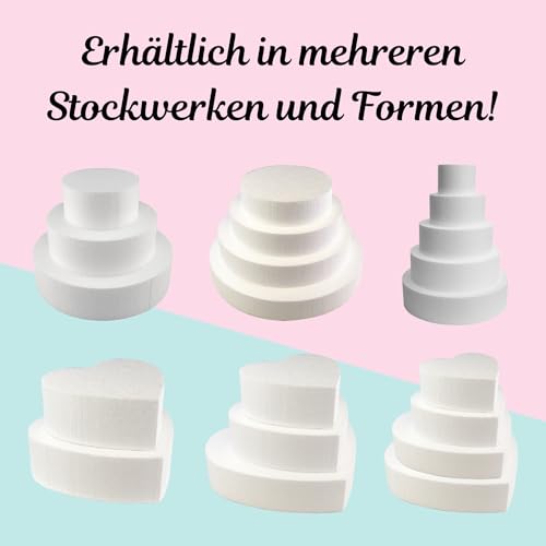 Cake Company Torten Dummy Set 5 Etagen | 25cm hohe, hochwertige Styropor Torte | Deko-Torte 30 x 25cm x 20cm x 15cm x 10cm - 5cm Höhe | weiß (5 Stöckig)
