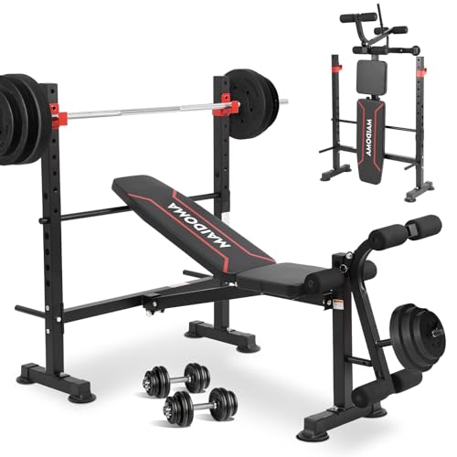 MAIDOMA 750LBS Standard Weight Bench Set with Leg Extension and Leg Curl, Adjustable Bench Press with Squat Rack, Foldable Flat Incline Decline Workout Bench Set for Home Gym.(US Stock)