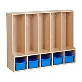 ECR4Kids Streamline 5-Section Toddler Coat Locker with Bench and Bins, Kids Furniture, Blue