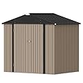 Devoko Outdoor Storage Shed 8 x 6 FT Lockable Metal Garden Shed Steel Anti-Corrosion Storage House with Single Lockable Door for Backyard Outdoor Patio (Brown)
