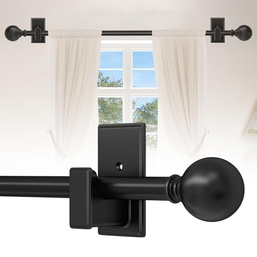TKZTKZ Black Curtain Rods No Drilling-Adjustable No Drill Curtain Rods for Windows 32-45 Inch with...