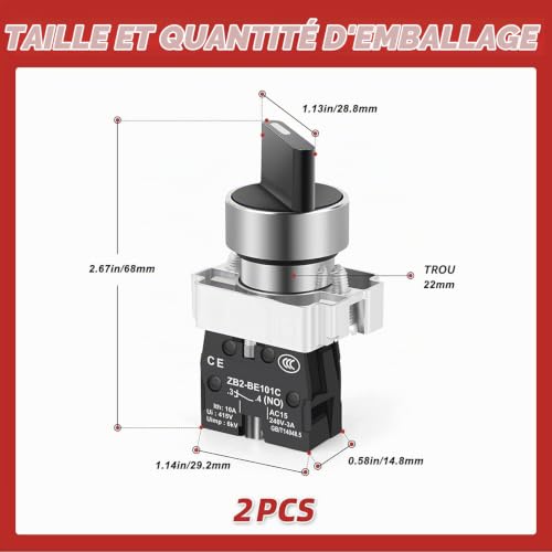 Gebildet 2pièces 1 NO 2Sélecteur Interrupteur à Verrouillage, 2Positions Maintenues Sélecteur Rotatif 600V 10A – vue 3