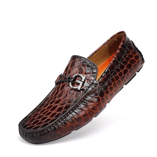 Classic Men's Leather Driving Loafer Casual Alligators Printed Metal Business Shoes Party Wedding Driving Moccasin
