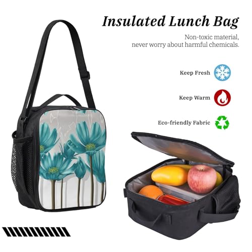 Mochila escolar ligera juvenil de flores con portameriendas y estuche negro 6
