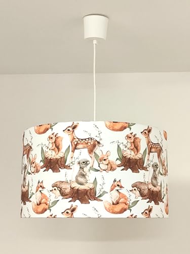 Générique - abat-jour motifs animaux de la forêt - biche renard écureuil hérisson Luminaire chambre bébé idée cadeau noël anniversaire enfant décoration salle de jeux (Ø 40 cm, plafonnier)