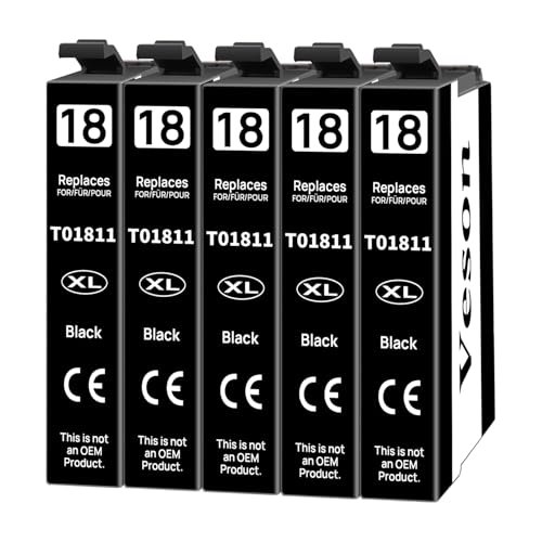 Veson 18XL Cartuchos de Tinta Compatibles con Epson 18XL Multipack para Epson XP 322 Cartuchos para XP-215 XP-205 XP-225 XP-305 XP-325 XP-422 XP-405 XP-415 XP-425 XP-315 XP-312 XP-102 5Negro