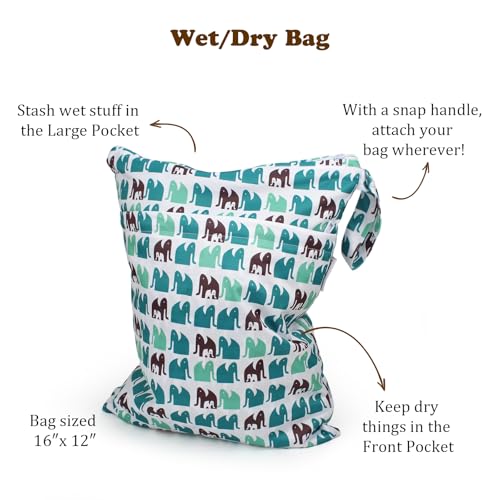Image of Mama Koala 3.0 Baby Cloth Diapers with 6 Inserts Bundle(Black and White), with 2 Pack Waterproof Wet Dry Bags