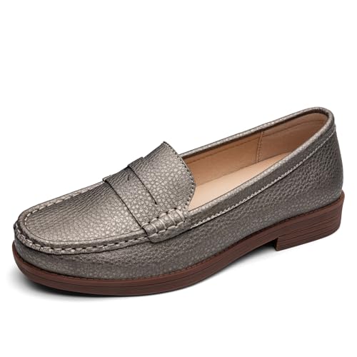 Image of Women's Comfortable Leather Penny Loafers Slip On Business Casual Dress Shoes Lightweight Office Work Flats Everyday Walking Shoes for Women