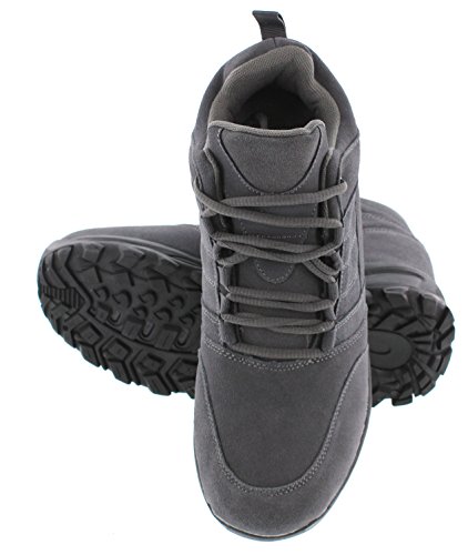 CALTO Men's Invisible Height Increasing Elevator Shoes - Grey Suede Lace-up Hiking Boots - 4 Inches Taller - H0032 - Size 11 D(M) US4