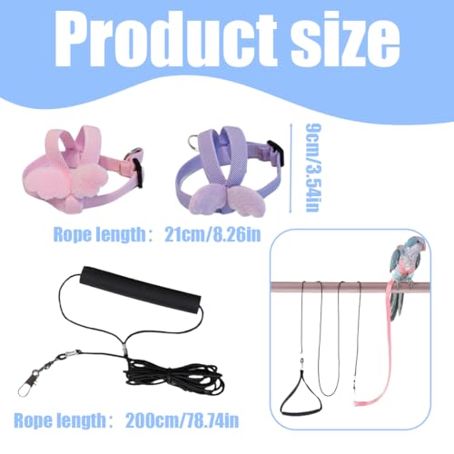 DLPRK Vogel Geschirr 2er-Pack, Papageien Fluggeschirr, Verstellbares Vogelgeschirr, Haustier Geschirr und Leine (für Nymphensittiche Kleine Mittelgroße Papageien)