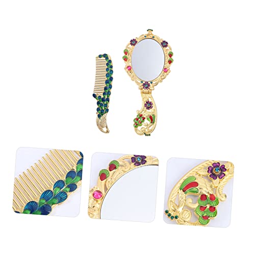 Espejo de maquillaje portátil estilo vintage plegable miniatura 4