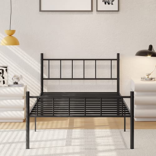 Zunatu Metal Bed Frame Platform With Headboard & Footboard Heavy Duty Sturdy Foundation With Storage Space Squeak Resistant Easy Assembly,No Box Spring Needed,Twin #TOP3
