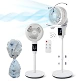 QTREE intelligence Oscillating Pedestal Fan, 360° Air Circulator Fan, 43.3inch Adjustable Height 11.8'' Standing Fan, Timer, 3 Modes, Smart Remote Control for Home, Office, Kidroom,Living Room