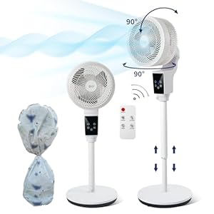 Oscillating Pedestal Fan, 360° Air Circulator Fan, 43.3inch Adjustable Height 11.8” Standing Fan, Timer, 3 Modes, Smart Remote Control for Home, Office, Kidroom,Living Room