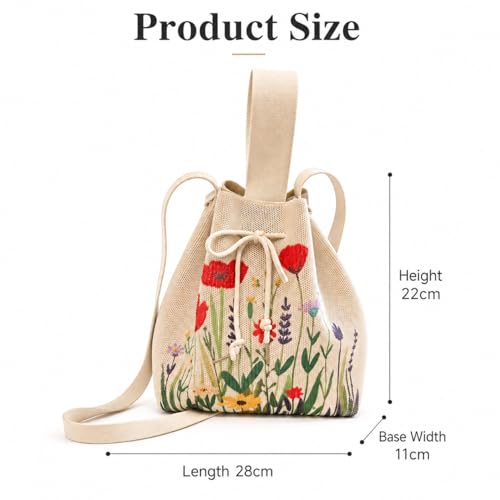Image of Kawn Women's Crochet Drawstring Bucket Bag, Stylish Tote Purse, Crossbody Shoulder Bag, Boho Chic Handbag for Beaches, Party and Everyday Use.