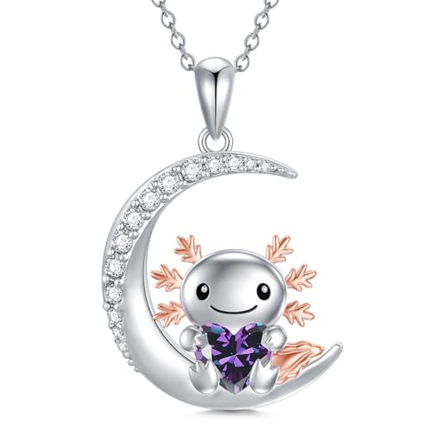 Image of PROESS Animal Birthstone Necklace 925 Sterling Silver Otter /Axolotl /Hippo /Elephant /Dachshund /Monkey /Red Panda Pendant Necklace Animal Birthstone Jewelry Gifts for Women