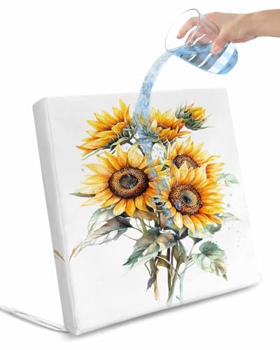 2 Pack Sunflower Waterproof Cushion Covers with Ties, Outdoor Patio Chaise Lounge Chair Seat Cushion Slip Covers Replacement(Only Cover) Wildflower Garden Floral Watercolor Yellow 24