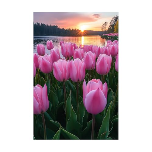 Impression sur toile fleur rue maison contemporaine TERUEA motif tulipes roses