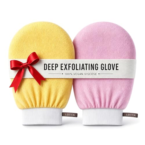 LOTTA Deep Exfoliating Mitt 2pcs - Body Scrub Korean Gloves for Dead Skin Removal & Keratosis Pilaris Treatment - Improve Skin Tone, Body Exfoliator for Shower & Skincare Routine